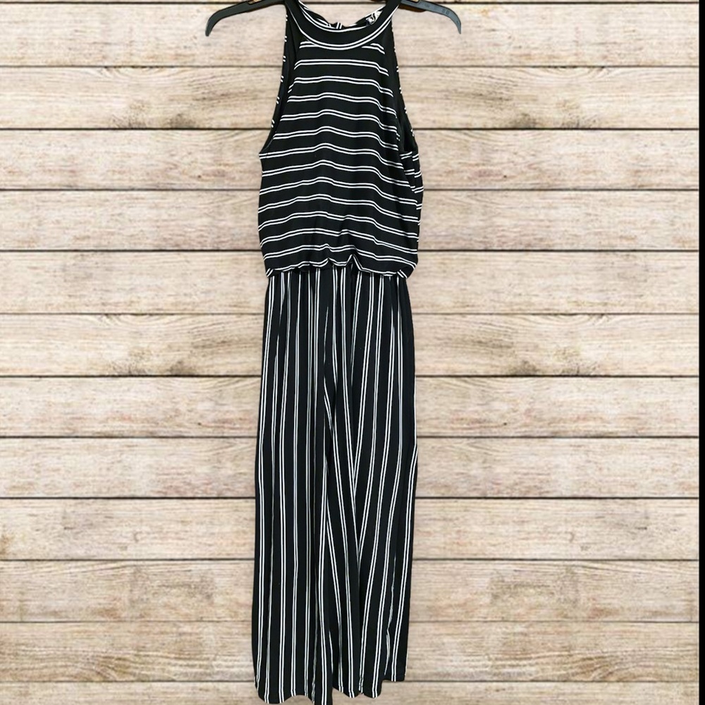 SOLD Black and white striped jumpsuit